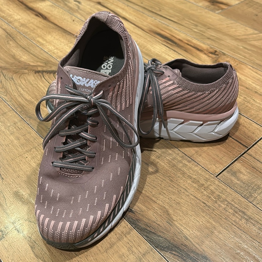 Hoka One One Clifton 5 Knit Pink/gray Running Walking Shoes Women's 10